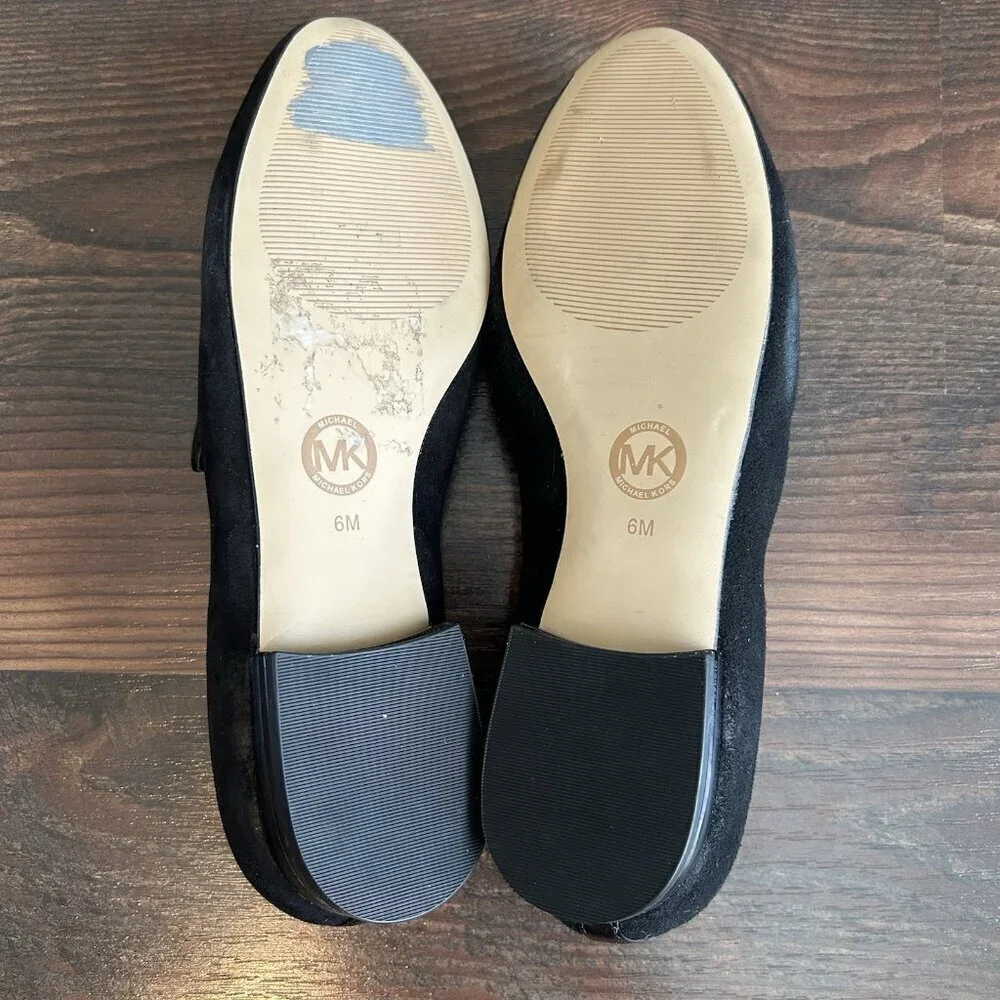 Michael Kors Women's Natasha Loafer Shoes Size 6 M Black Suede Leather Heart EUC